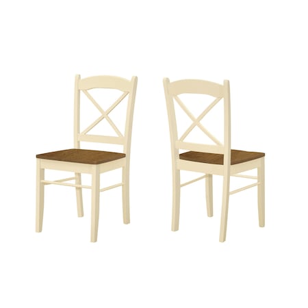 Monarch Specialties Dining Chair, Set Of 2, Side, Kitchen, Dining Room, Oak And Cream, Wood Legs, Transitional I 1325